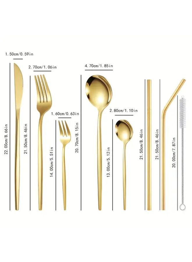 40pcs Stainless Steel Cutlery Set Golden Cutlery With 2 Cleaning Brushes - Image 3